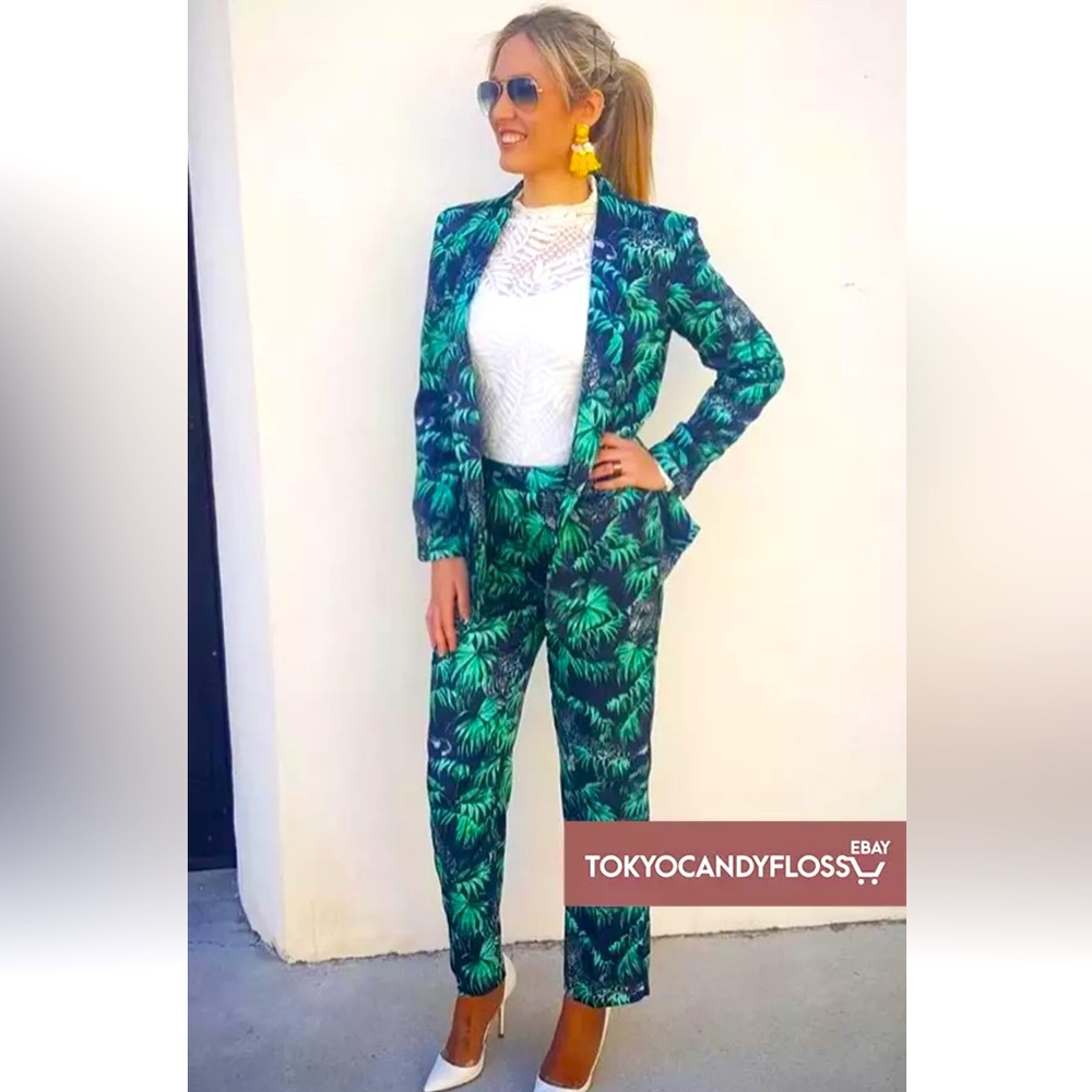 Zara Green & Navy Tropical Print Blazer and Suit Pants